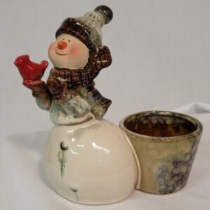 Snowman Tea Light Holder Hand Painted Ceramic Woodland Collection Kirklands